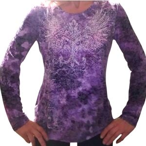 CATO Purple Long Sleeve Top with Embellished Design Sz Lg